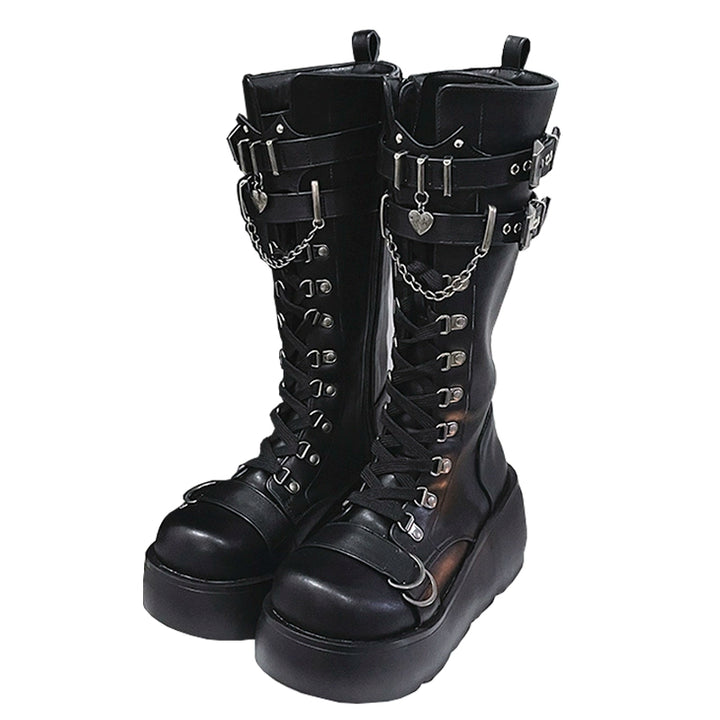 Gothic White Black Platform Boots High-Top Knight Boots 29702:369234