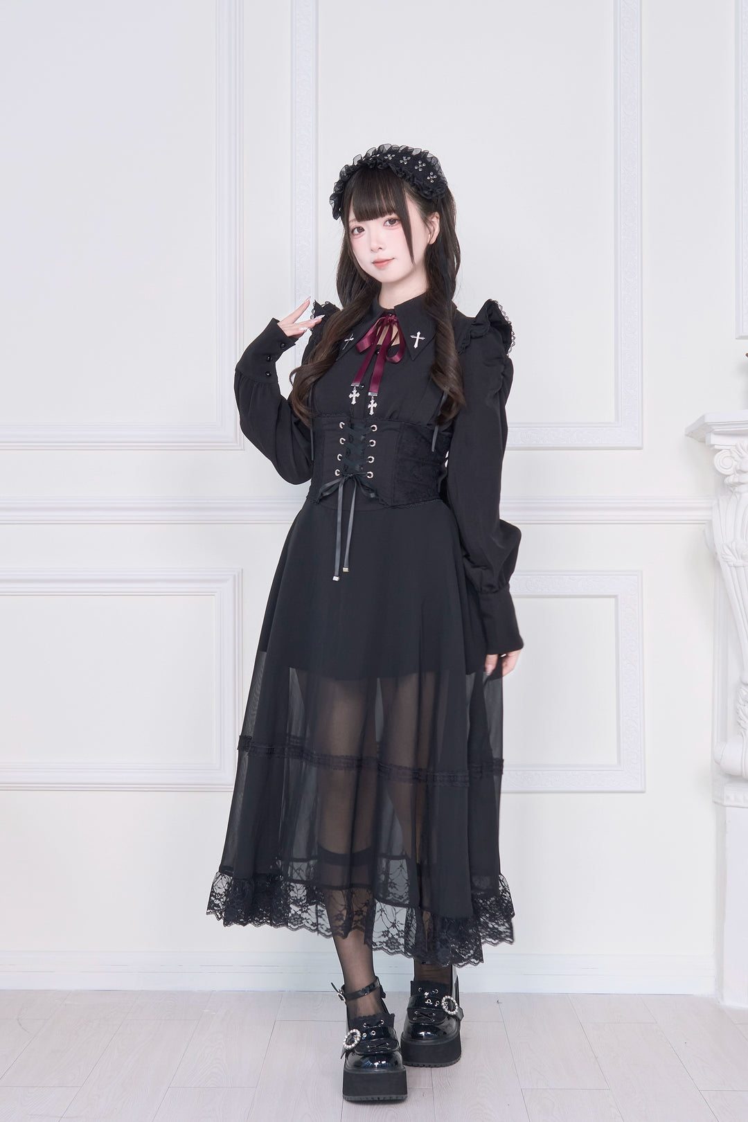 Waist Cincher Designed Jirai Kei Long Skirt 43941:789839