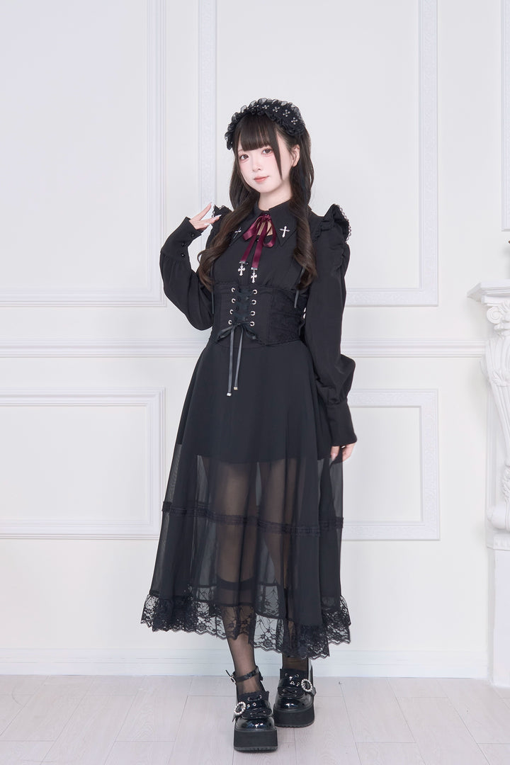 Waist Cincher Designed Jirai Kei Long Skirt 43941:789839