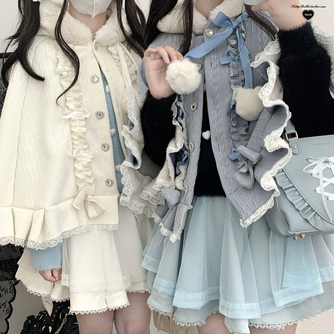 Sweet Style Winter Hooded Cape, Heart Rhinestone 42542:783450