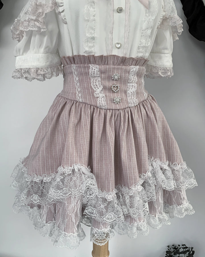 Jirai Kei Petal Shaped Hem Skirt, Layered Lace Hem (L M S XL) 45646:857711