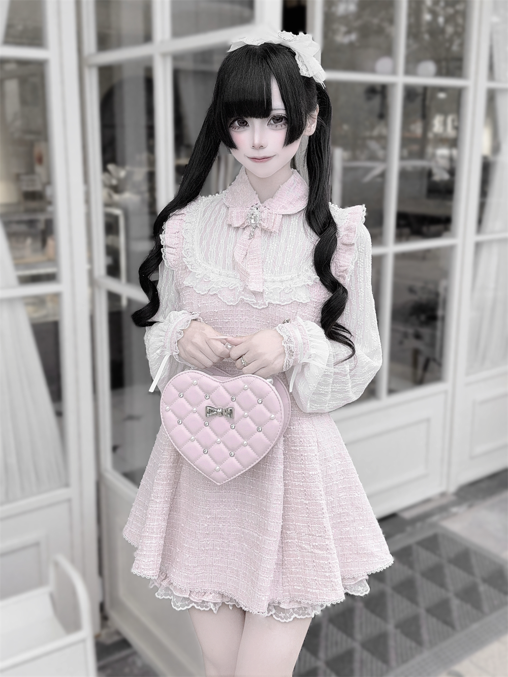 Tweed Ryousangata Dress Set, Elastic Waisted Shorts 44144:797236