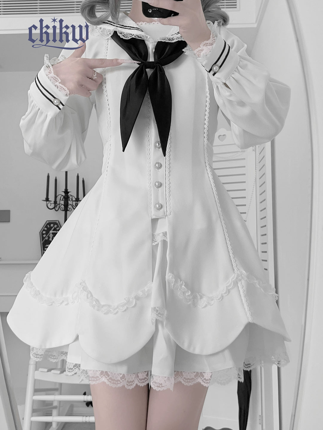 Sailor Collar Subculture Dress Set, Petal-Shaped Hem 43865:788520