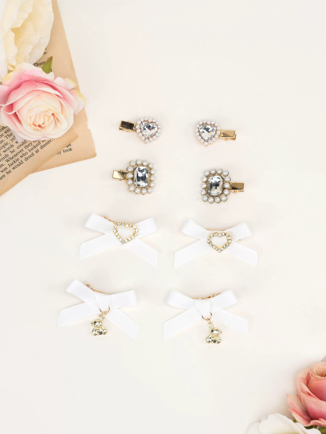 Jirai Kei Kawaii Heart Bear Bow Mini Hair Clips Set 21570:563522