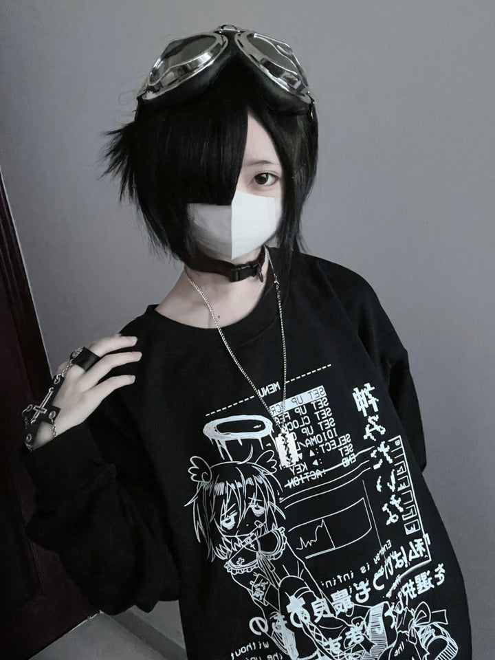 Jirai Kei Sweatshirt Cyber Punk Anime Print Shirt 39744:635350