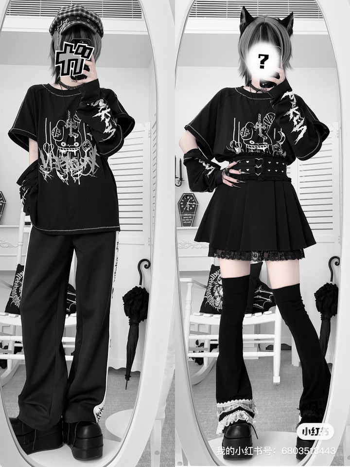 Sub Culture Bunny Printed T-shirt, Detachable Sleeves 44033:795037