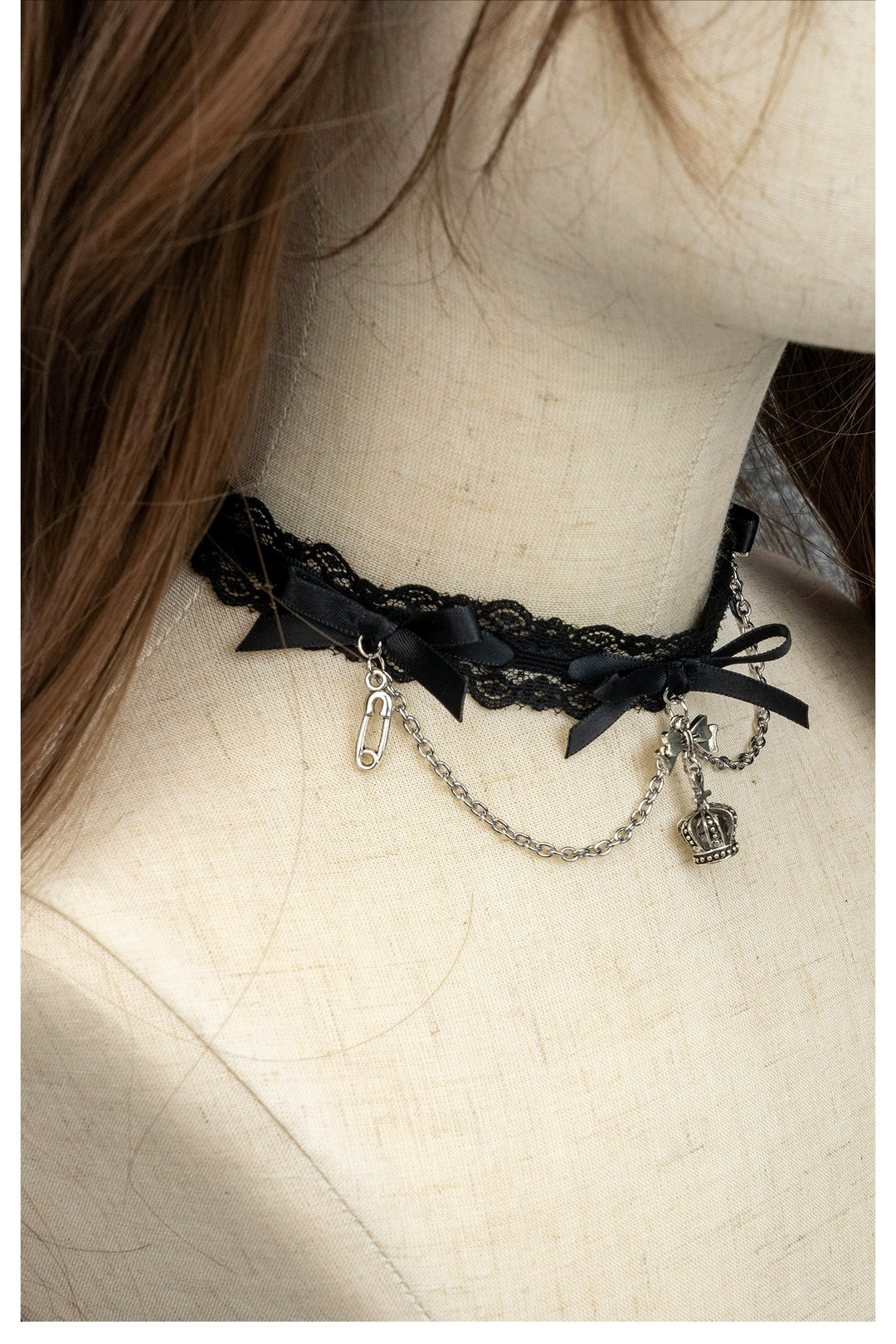 Jirai Kei Black Pink Choker Lace Beaded Chain 21552:308814