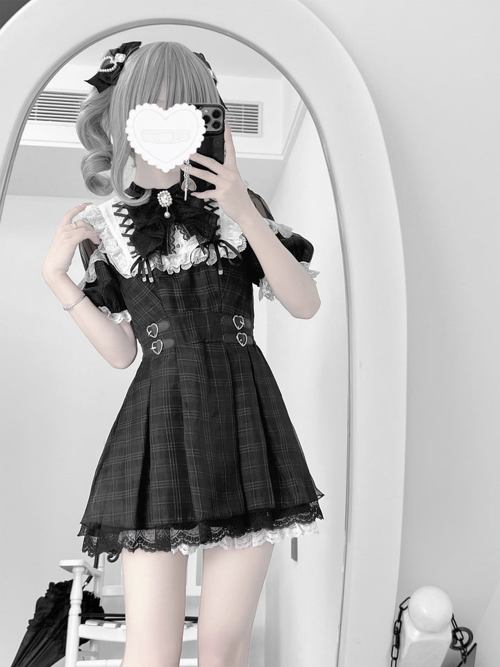 Off-Shoulder Jirai Kei Dress Set with Bow Tie & Safety Shorts 42705:761438