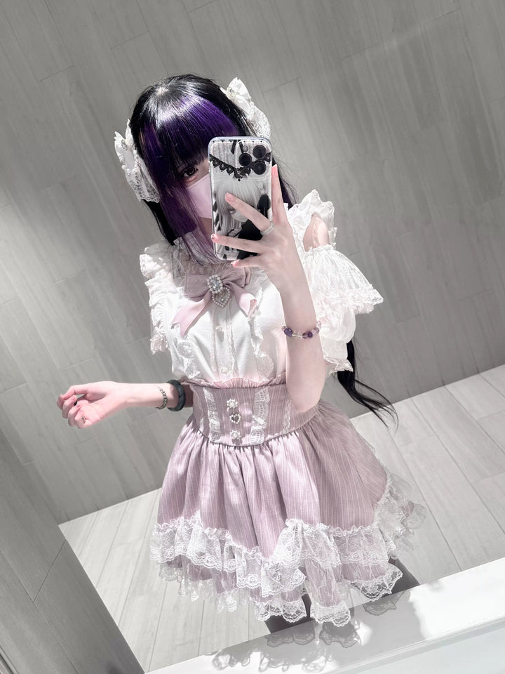 Jirai Kei Petal Shaped Hem Skirt, Layered Lace Hem 45646:857706