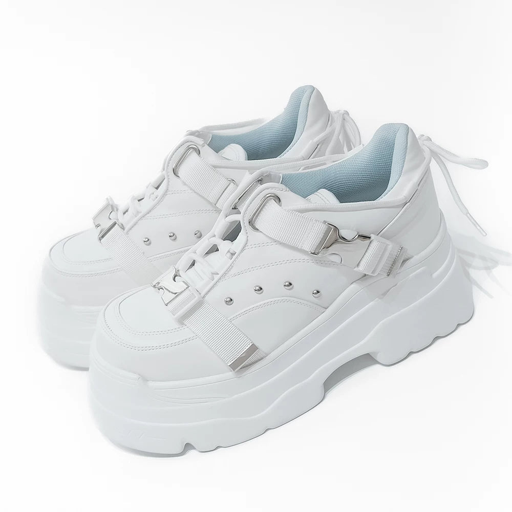 White/Black Punk High Platform Shoes, Metal Buckles (35 36 37 38 39 40) 44400:807752
