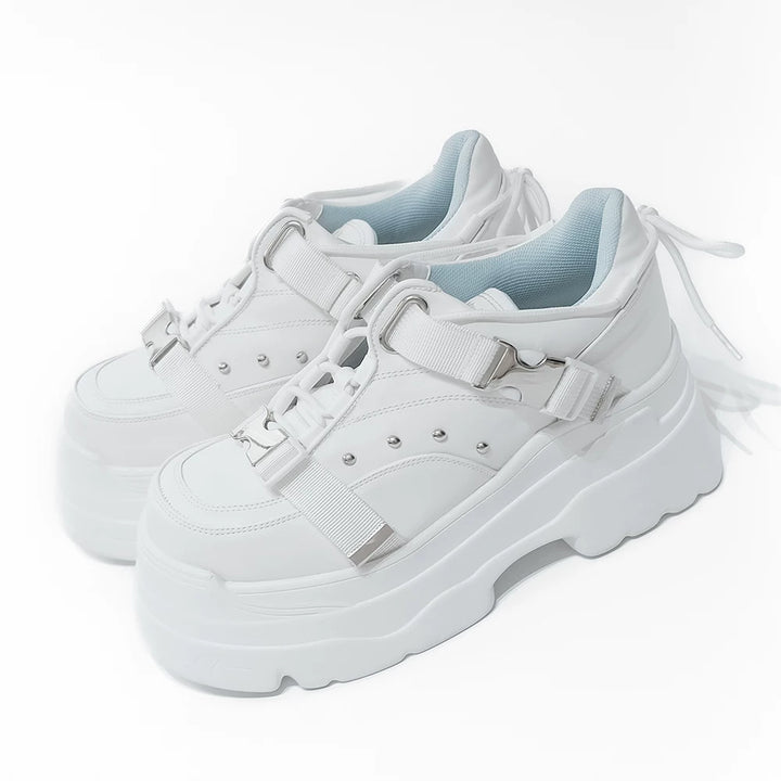 White/Black Punk High Platform Shoes, Metal Buckles (35 36 37 38 39 40) 44400:807752