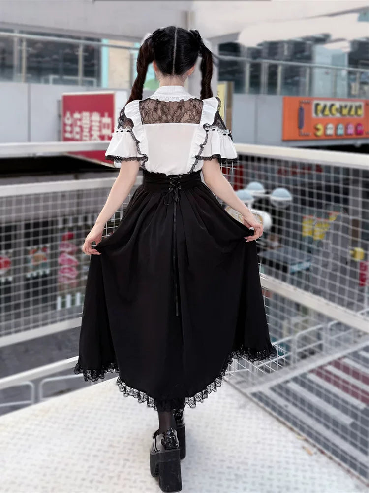 Summer Jirai Kei Lace Blouse, High Waist Skirt 45363:847704