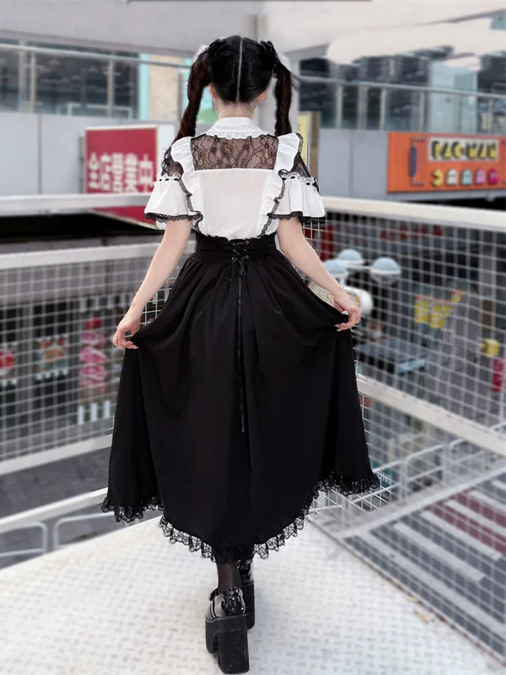 Summer Jirai Kei Lace Blouse, High Waist Skirt 45363:847704