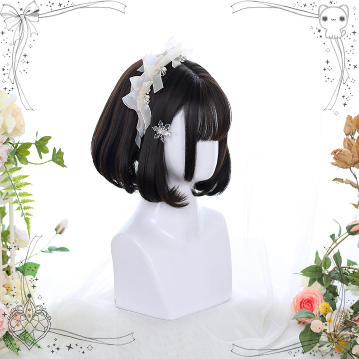 Lolita Fashion Black/Gray/Light Blue Air Bangs Bob Wig 22810:330552 22810:330552