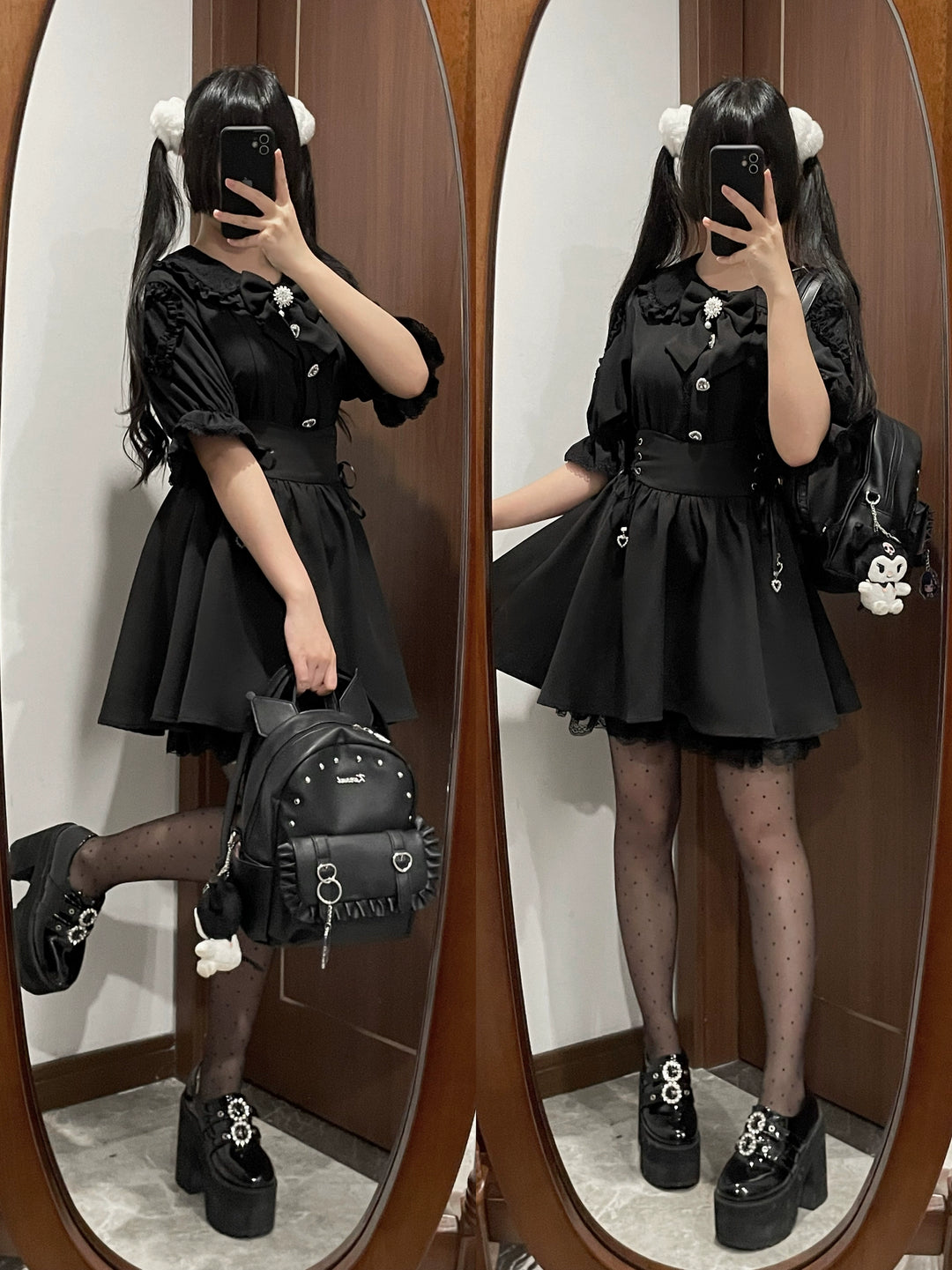 Jirai Kei Blouse Black Lace Up Skirt 38782:602854