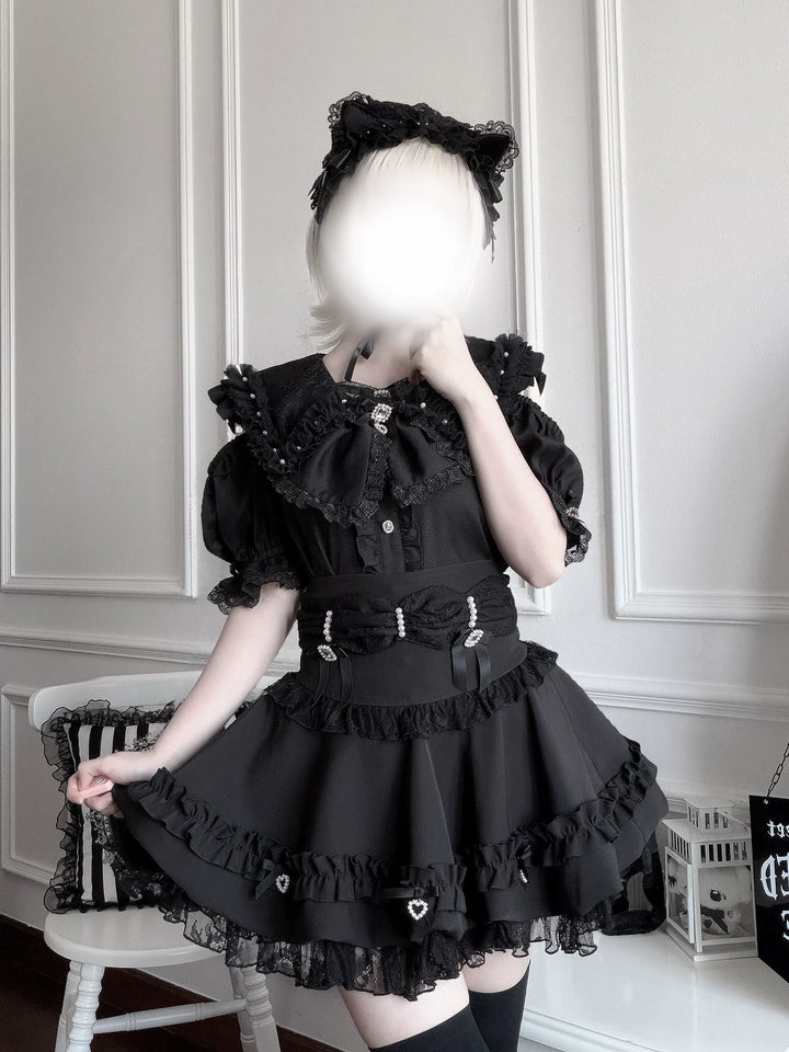 Fluffy Jirai Kei Bubble Skirt, Detachable Waist Bows 45936:870229