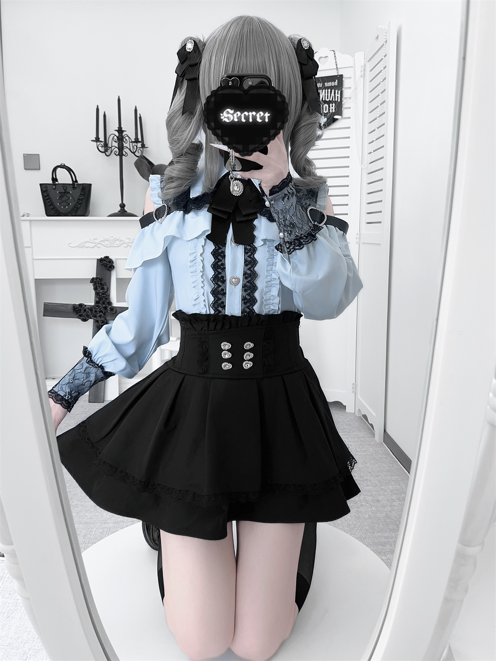 Lace-trimmed Jirai Kei Blouse, Multiple Colors 43878:788275