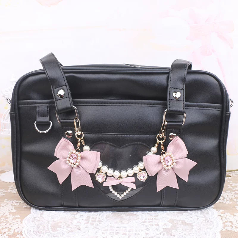 Ryousangata Bag Chain & Bow Charm, Heart-Shaped Rhinestone 45075:839484