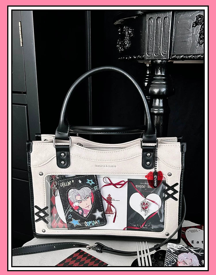 Y2K Square Shaped Ita Bag, Clear Window & Star Chain 45418:848137