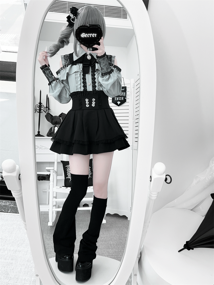 Lace-trimmed Jirai Kei Blouse, Multiple Colors 43878:788277