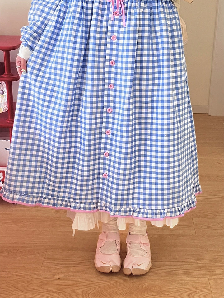 Oversized Mory Kei Dress Plaid Long Sleeve Dress Sweet Dress 36168:517344 36168:517344