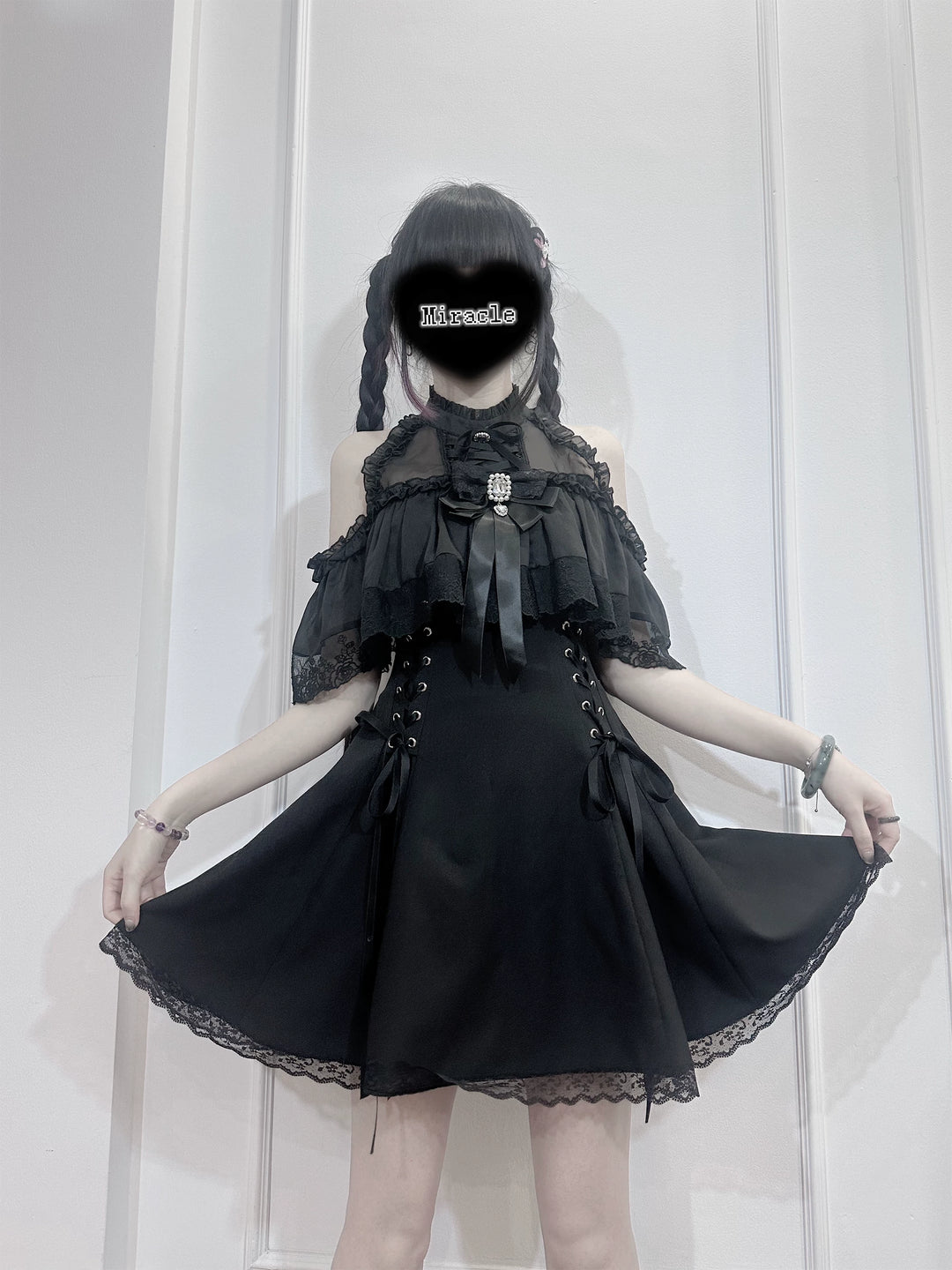 Seiso Kei Open-Shoulder Dress, Lace Details (L M S XL) 44745:821867