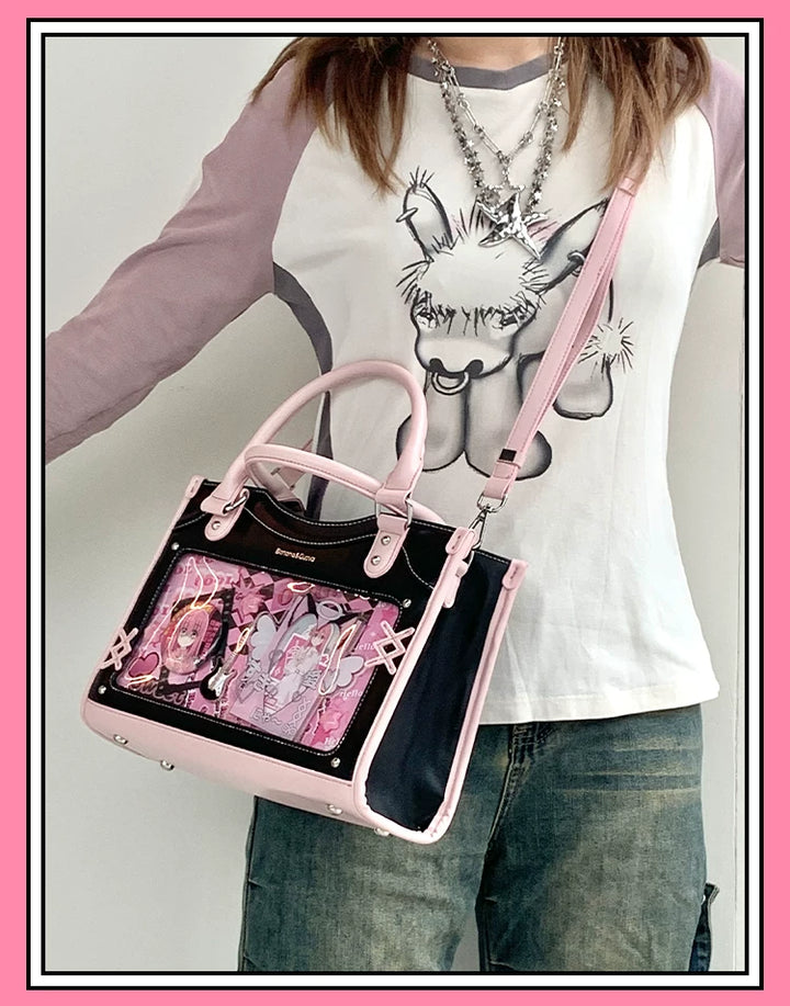 Y2K Square Shaped Ita Bag, Clear Window & Star Chain 45418:848170