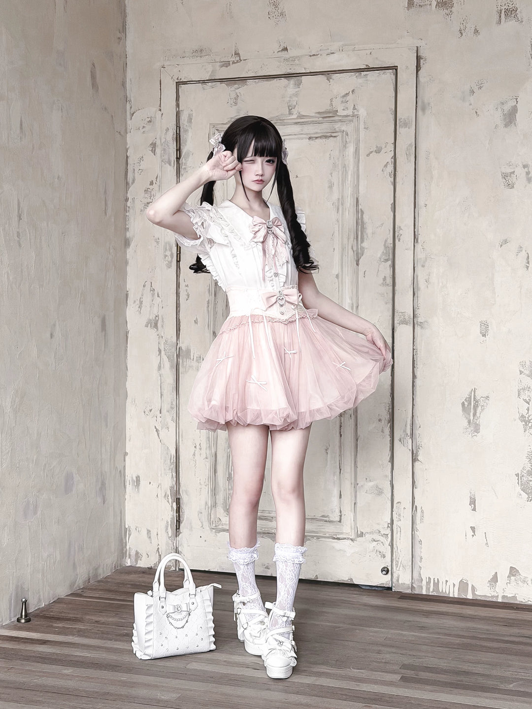 Ryousangata High-Waist Tulle Skirt, Bubble Hem 45195:840462