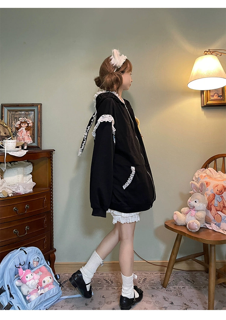 Fairy Kei Bunny Ears Hoodie Lace Coat Multicolor 22654:345410