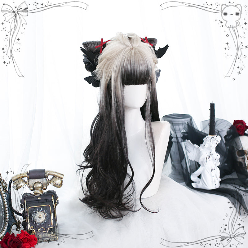 Lolita Wig Long Wavy Black White Wig Girl Curly Hair 35616:496206 35616:496206