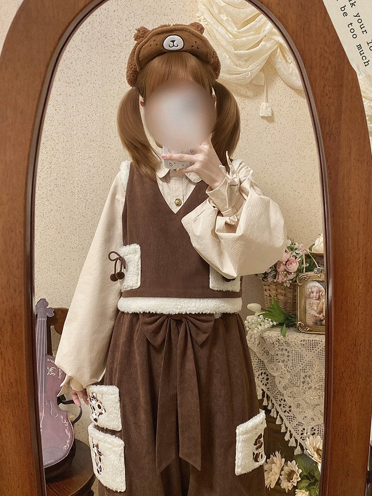 Kawaii Beige Coffee Coat Shirt Vest Shorts (L M S XL XS / Vest) 22766:353694 (L M S XL XS / Vest) 22766:353694