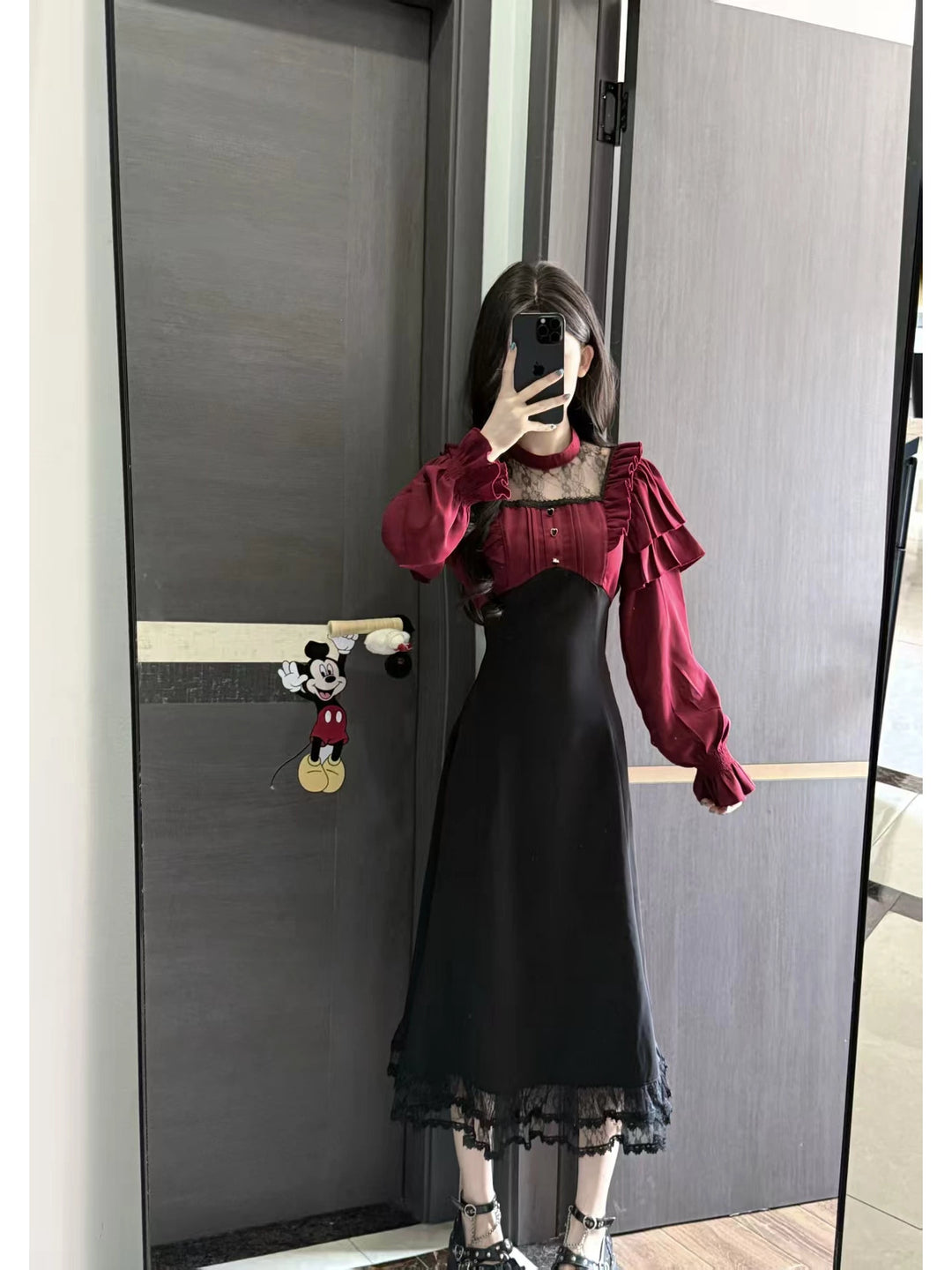 Elegant Daily A-Line Dress, Ruffled Shoulder (Red / L M S XL) 44174:800529