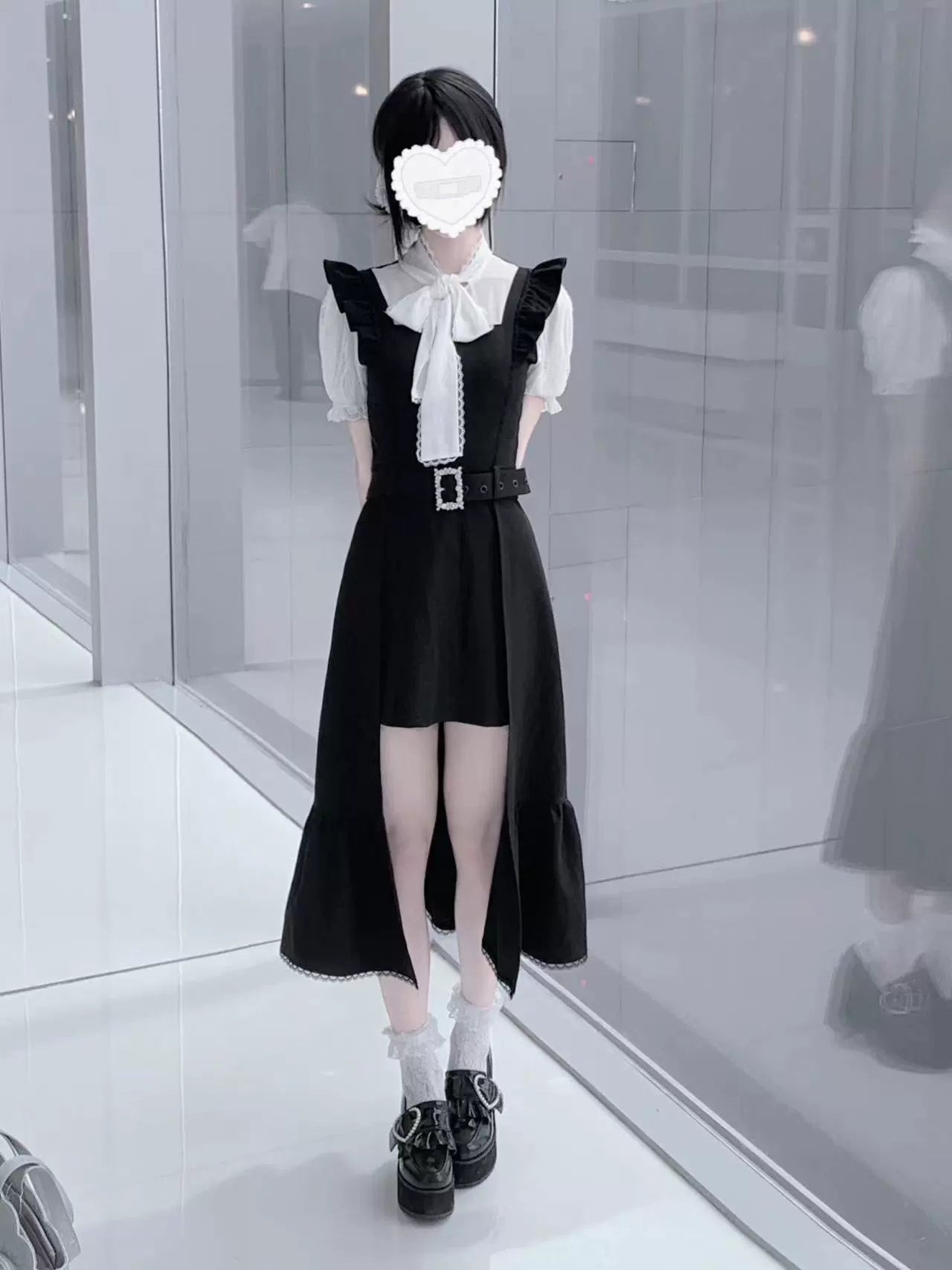 Jirai Kei Dress Faux Two-piece Dress Ruffle Irregular Dress 37844:574066