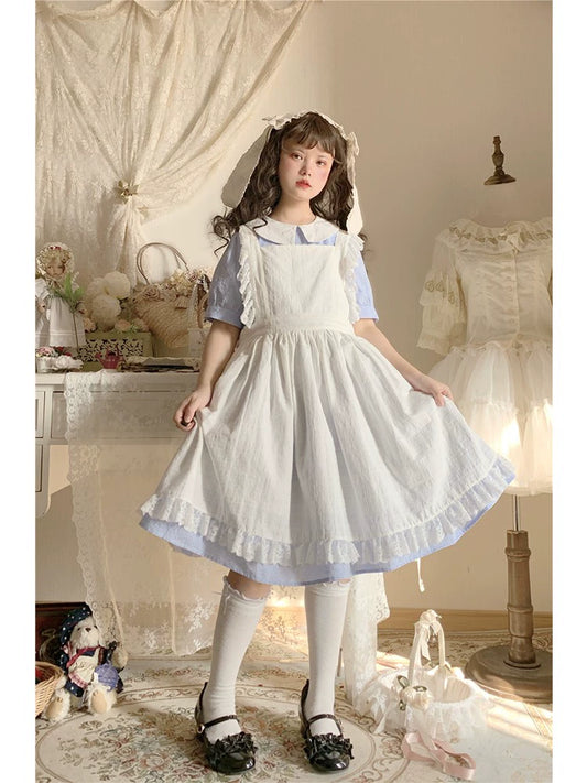 Lolita Dress White Apron Dress Cotton Suspender Skirt (White) 36554:518604