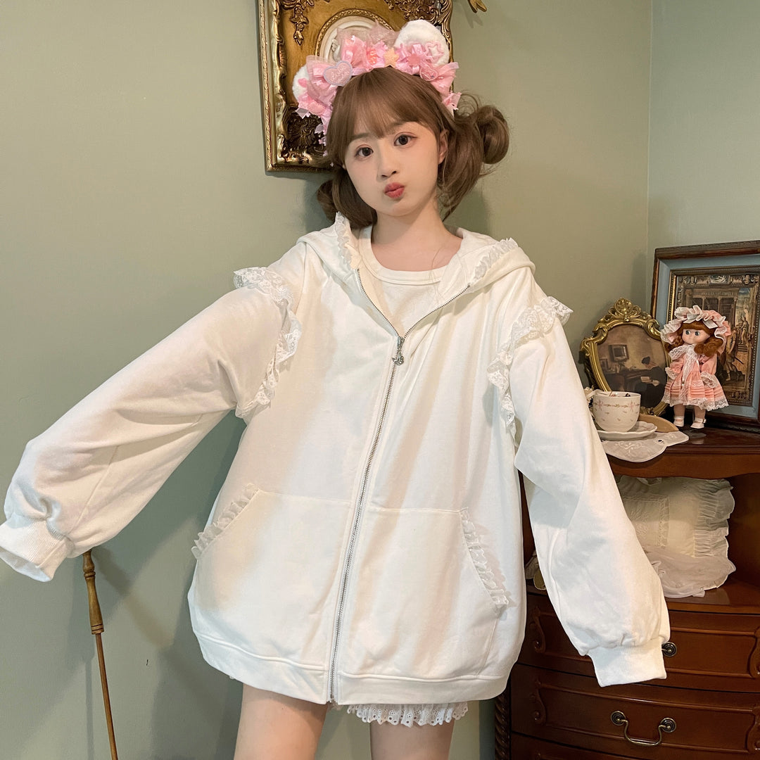 Fairy Kei Bunny Ears Hoodie Lace Coat Multicolor 22654:345438 22654:345438