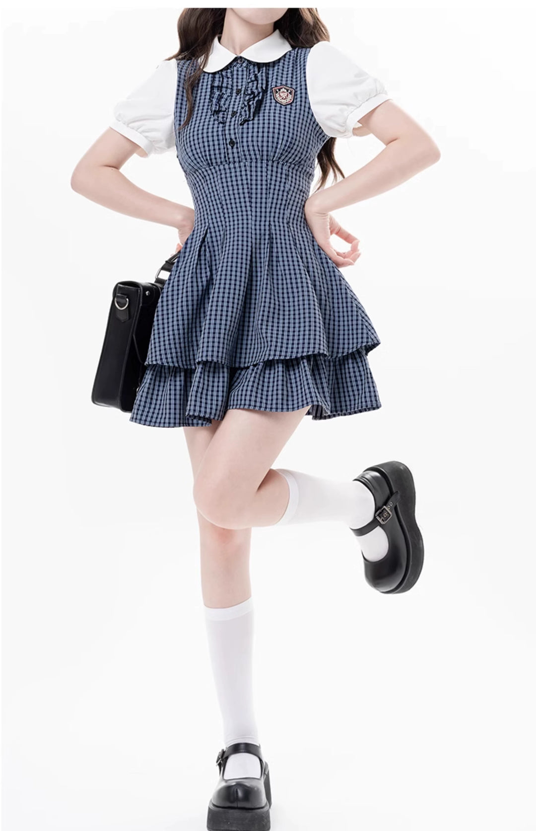 College Style Plaid Dress Flounce Hem Dress 36414:569580