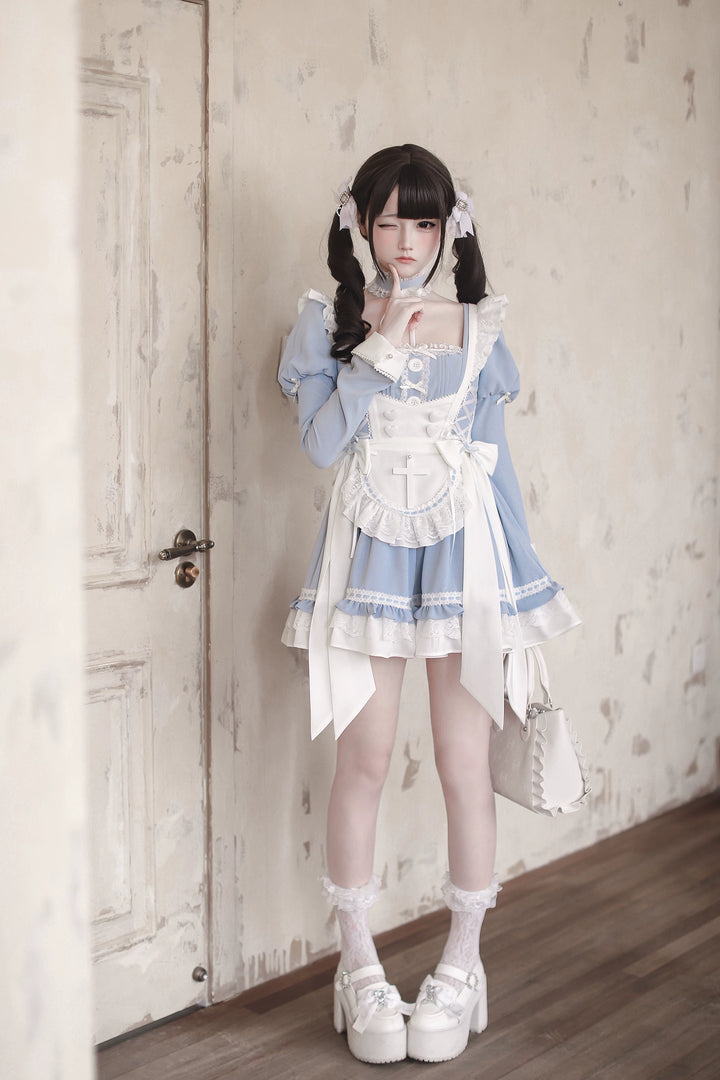 Ryousangata Water Blue Dress Set, Detachable Apron 44927:828868