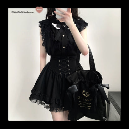 Jirai Kei Skirt High Waist Skirt Lace Up Skirt (In-stock Pre-sale) 36776:540110