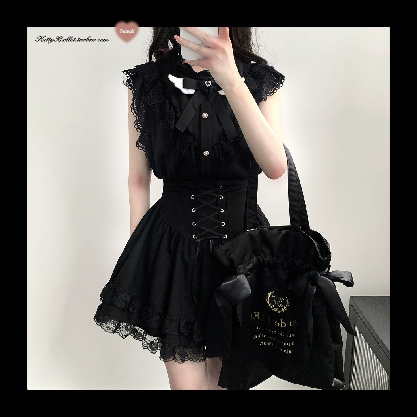Jirai Kei Blouse Lace Flying Sleeves Shirt (Black / Pre-sale) 36772:543748
