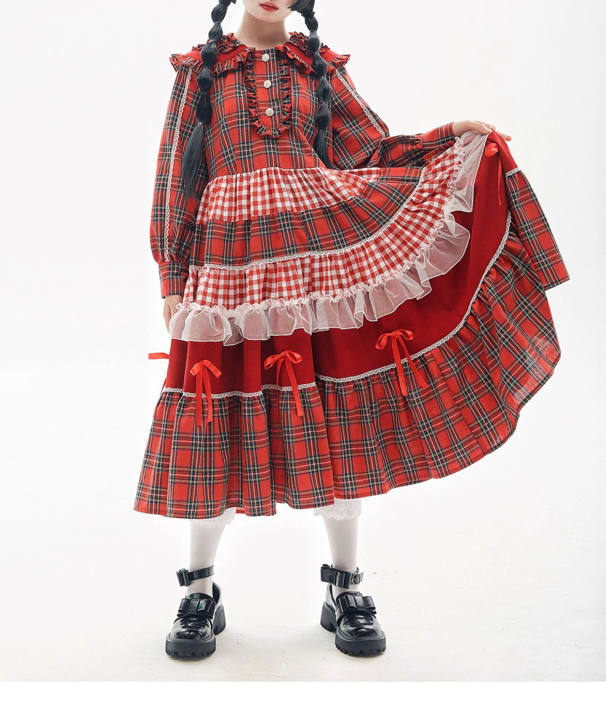 Sweet Lolita Dress Kawaii Dress Retro Dress Red Plaid Dress 36148:542760
