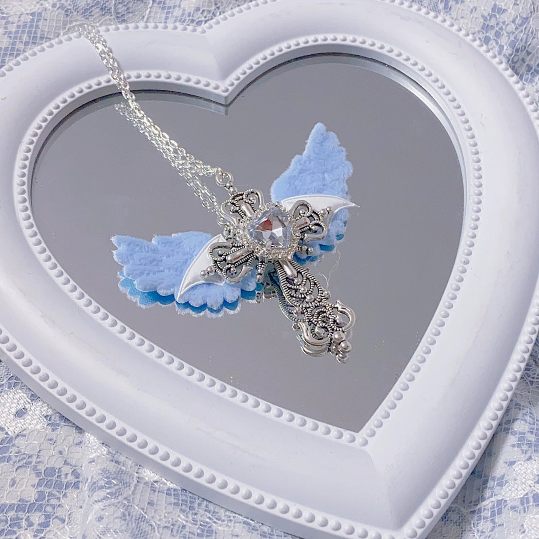 Y2K Jirai Kei Necklace Angel Cross Sweater Chain – Honey Wardrobe Y2K Jirai Kei Necklace Angel Cross Sweater Chain – Honey Wardrobe