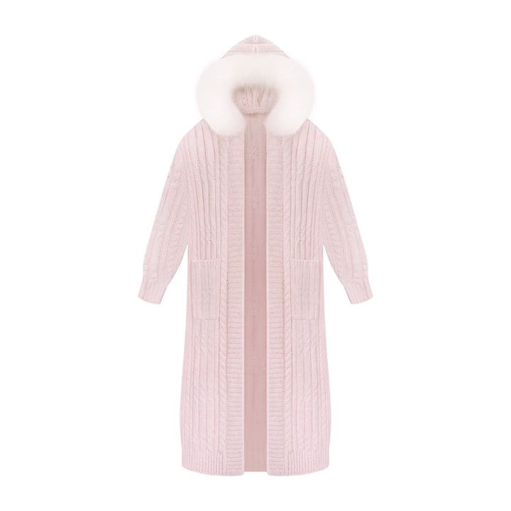 Pink Long Hooded Coat, Off Shoulder Sweater Outfit 44081:794983