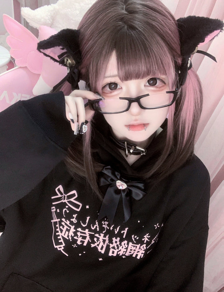 Jirai Kei Black White Hoodie Tenshi Kaiwai Hoodie 32346:408764 32346:408764