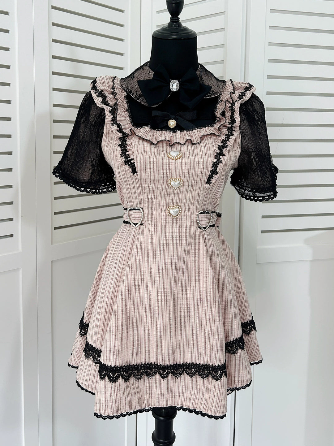Jirai Kei Lace Sleeve Dress Set, Detachable Faux Collar 45261:842978