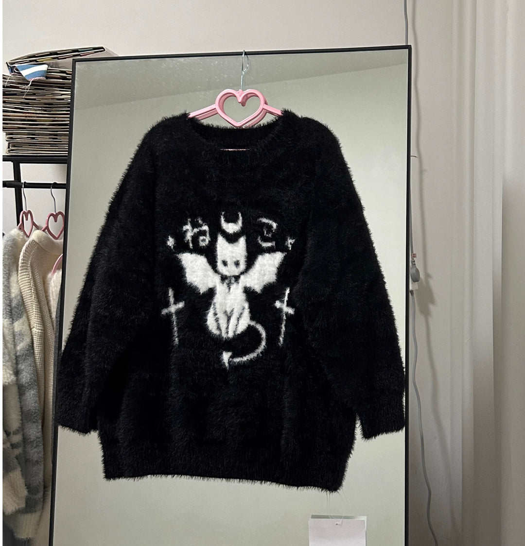 Yami Kawaii Sweater Devil Cat Black Loose Warm Top 39738:640332