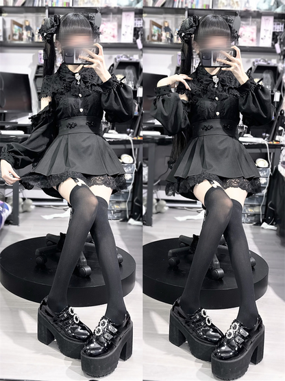 Jirai Kei Skirt Chinese Style High-Waisted Black Mini Skirt 34504:462132