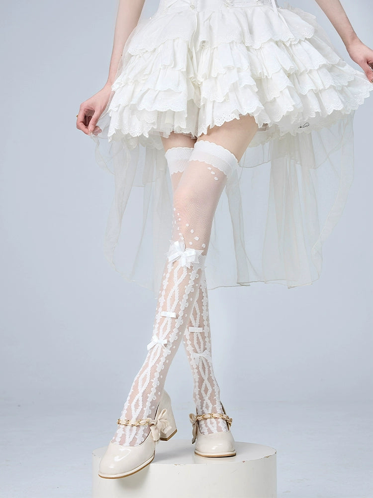 Lolita Socks Over-the-Knee Stockings Bow Print Lace Socks 36536:541240