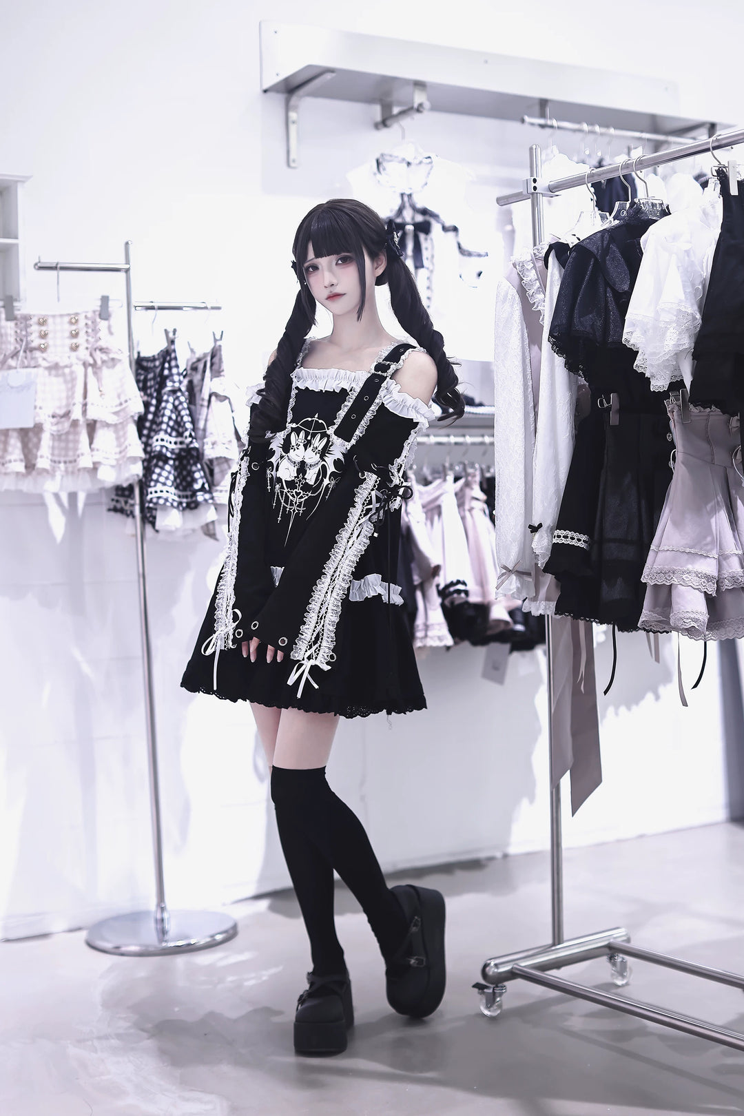 Punk Bunny Print T-shirt Dress, Adjustable Shoulder Straps 45836:865251