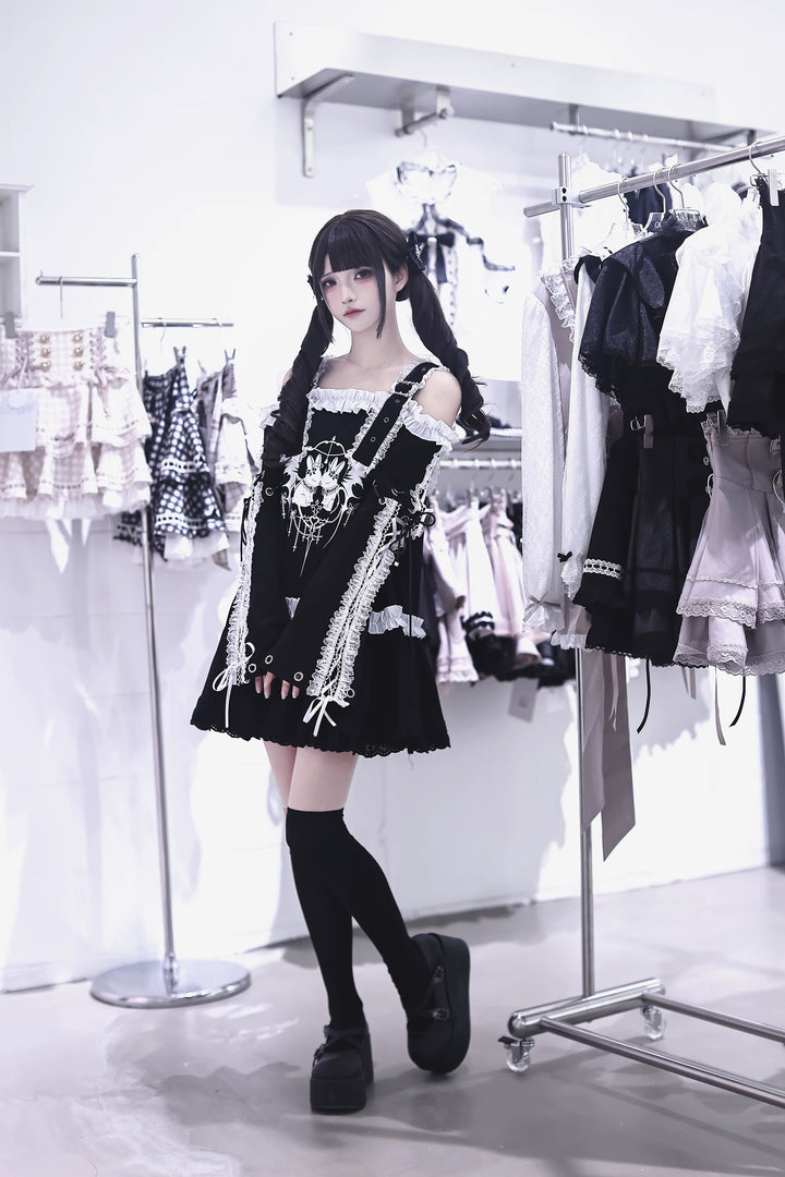 Punk Bunny Print T-shirt Dress, Adjustable Shoulder Straps 45836:865251