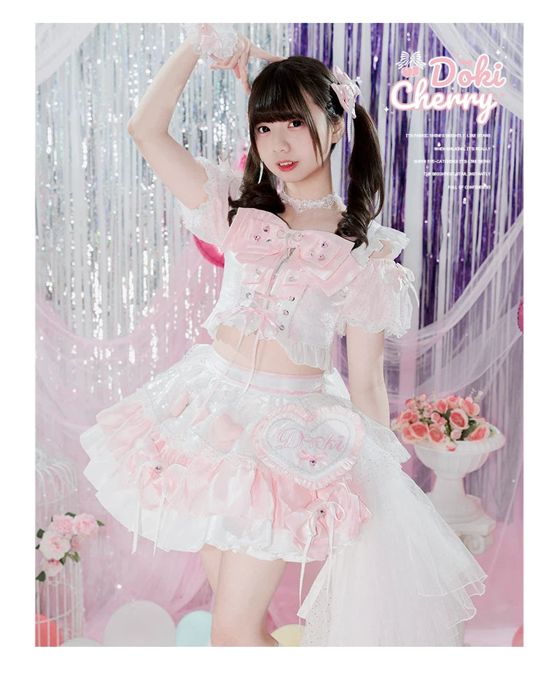 Chika Idol Outfit, Pink Heart-Decorated Top & Skirt 44770:827358